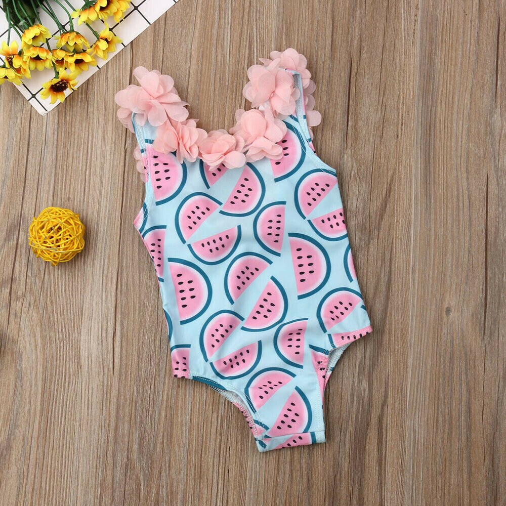 Watermelon Print Backless Swimsuit with flowers