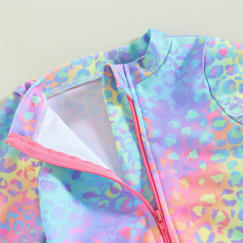 Fish Scale Print Long Sleeve Zipper Swimwear