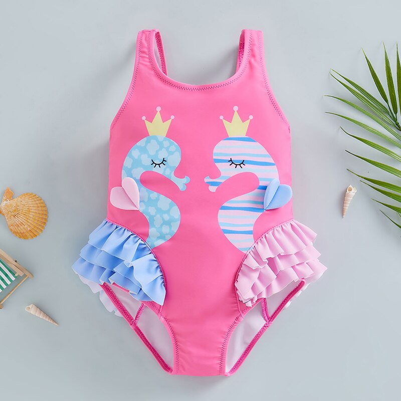 Sea Horse Backless Ruffles Swimwear