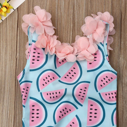 Watermelon Print Backless Swimsuit with flowers
