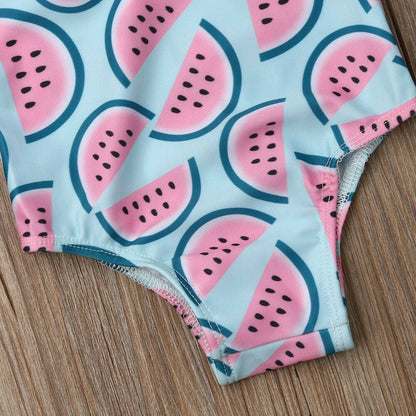 Watermelon Print Backless Swimsuit with flowers