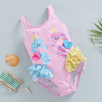 Sea Horse Backless Ruffles Swimwear