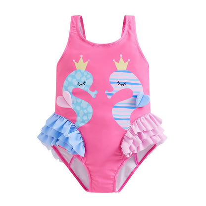 Sea Horse Backless Ruffles Swimwear