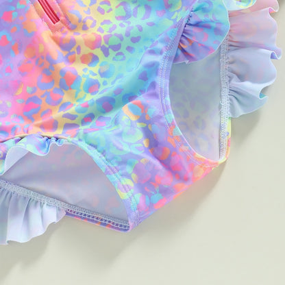 Fish Scale Print Long Sleeve Zipper Swimwear