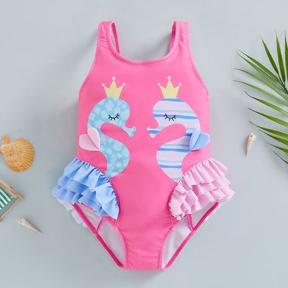 Sea Horse Backless Ruffles Swimwear