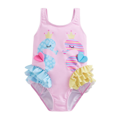 Sea Horse Backless Ruffles Swimwear