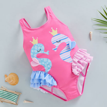 Sea Horse Backless Ruffles Swimwear