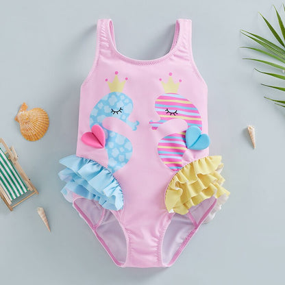 Sea Horse Backless Ruffles Swimwear